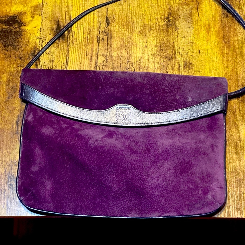 Anne Klein Suede Fold Over Purple Crossbody
